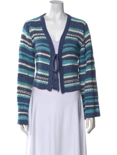 Pre-owned Ramy Brook Striped V-neck Sweater In Blue