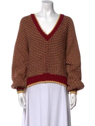 Pre-owned Ramy Brook Striped V-neck Sweater In Neutral