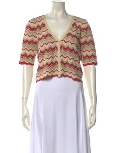 Pre-owned Ramy Brook Striped V-neck Sweater In Neutral