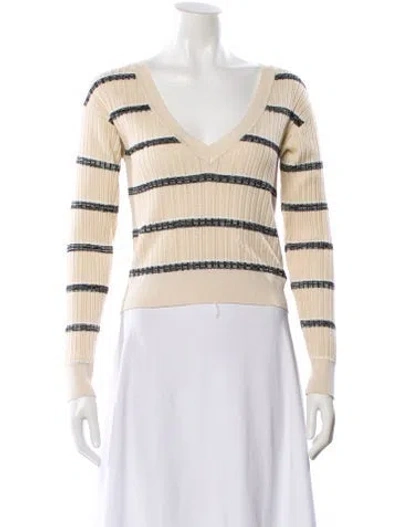 Pre-owned Ramy Brook Striped V-neck Sweater In Neutral