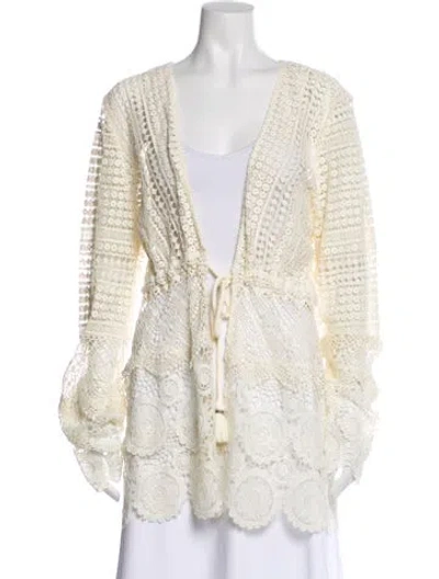 Pre-owned Ramy Brook Striped V-neck Sweater In Neutral