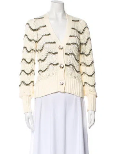 Pre-owned Ramy Brook Striped V-neck Sweater In Neutral