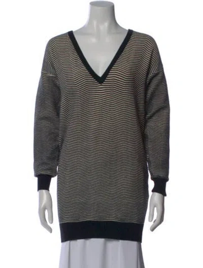 Pre-owned Ramy Brook Striped V-neck Sweater In Neutral