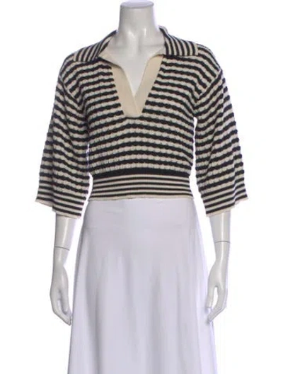 Pre-owned Ramy Brook Striped V-neck Sweater In Neutral