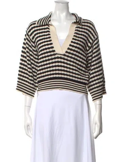 Pre-owned Ramy Brook Striped V-neck Sweater In Neutral