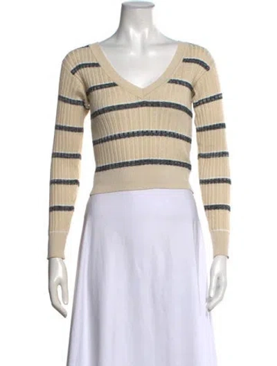 Pre-owned Ramy Brook Striped V-neck Sweater In Neutrals