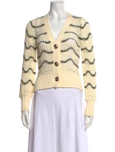 Pre-owned Ramy Brook Striped V-neck Sweater In Neutrals