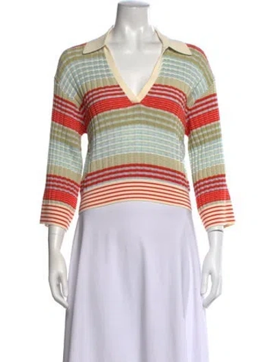 Pre-owned Ramy Brook Striped V-neck Sweater In Neutrals