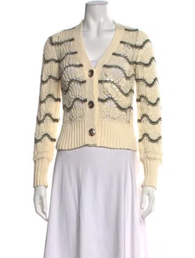 Pre-owned Ramy Brook Striped V-neck Sweater In Neutrals