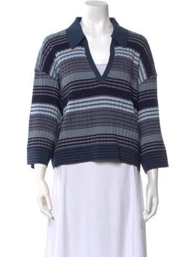 Pre-owned Ramy Brook Striped V-neck Sweater W/ Tags In Blue