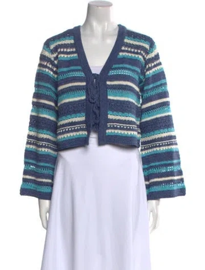 Pre-owned Ramy Brook Striped V-neck Sweater W/ Tags In Blue
