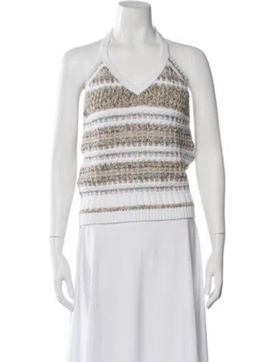 Pre-owned Ramy Brook Striped V-neck Sweater W/ Tags In White
