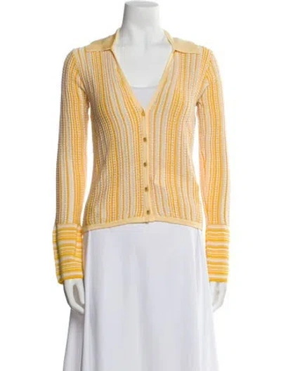 Pre-owned Ramy Brook Striped V-neck Sweater W/ Tags In Yellow