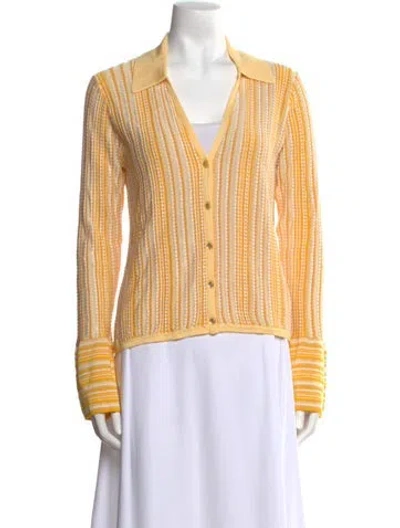 Pre-owned Ramy Brook Striped V-neck Sweater W/ Tags In Yellow