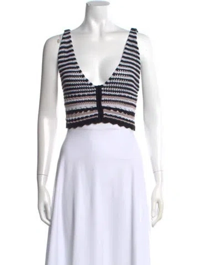 Pre-owned Ramy Brook Striped V-neck Sweater In White