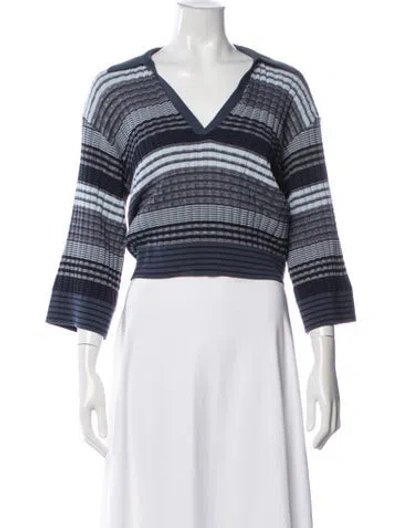 Pre-owned Ramy Brook Striped V-neck Sweater In White