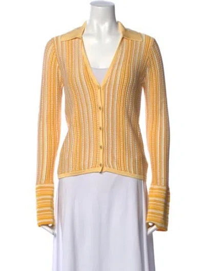 Pre-owned Ramy Brook Striped V-neck Sweater In Yellow