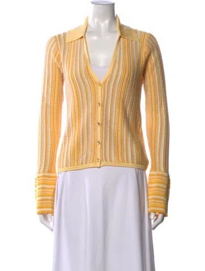 Pre-owned Ramy Brook Striped V-neck Sweater In Yellow