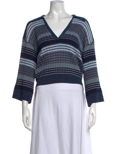 Pre-owned Ramy Brook Striped V-neck Top In Blue