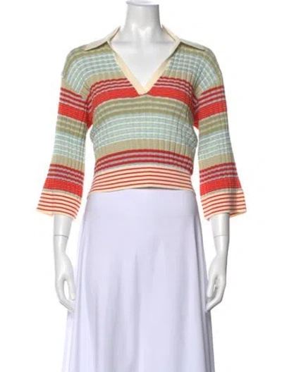 Pre-owned Ramy Brook Striped V-neck Top In Multi