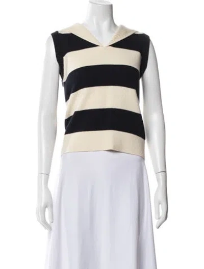 Pre-owned Ramy Brook Striped V-neck Top In White