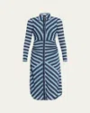 Ramy Brook Wyatt Stripe Long Sleeve Midi Dress In Ribbon Blue Striped Knit