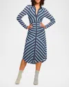 Ramy Brook Wyatt Stripe Long Sleeve Midi Dress In Ribbon Blue Striped Knit