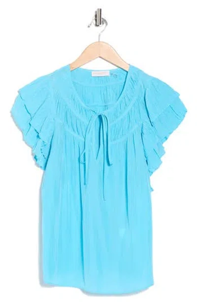 Ramy Brook Sue Ruffle Sleeve Top In Blue