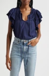 Ramy Brook Virgie Keyhole Ruffle Sleeveless Top In Spring Navy