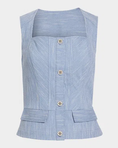 Ramy Brook Suki Textured Button-front Top In Light Indigo