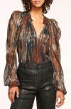 Ramy Brook Sukie Pleated Multi-knit Blouse In Saddle Multi Knit