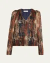 Ramy Brook Sukie Pleated Multi-knit Blouse In Saddle Multi Knit