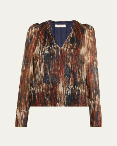 RAMY BROOK SUKIE PLEATED MULTI-KNIT BLOUSE