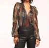 Ramy Brook Sukie Pleated Multi-knit Blouse In Multi