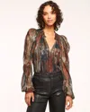 Ramy Brook Sukie Pleated Multi-knit Blouse In Saddle Multi Knit