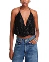 Ramy Brook Sullivan Sequin Halter Tank In Black Beaded Mesh