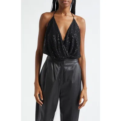 Ramy Brook Sullivan Sequin Halter Tank In Black Beaded Mesh