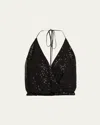 Ramy Brook Sullivan Sequined Halter Top In Black Beaded Mesh