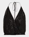 Ramy Brook Sullivan Sequined Halter Top In Black Beaded Mesh