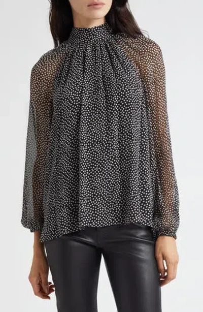Ramy Brook Suzanne Polka Dot Silk Chiffon Top In Black