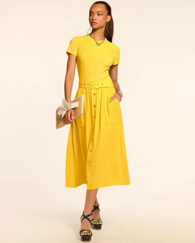 Ramy Brook Sylvie Combo Ribbed Midi Dress In Lemon Drop