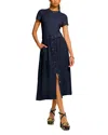 Ramy Brook Sylvie Mixed Media Cotton Blend Dress In Spring Navy