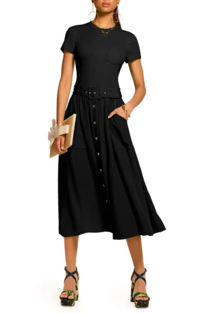 Ramy Brook Sylvie Mixed Media Cotton Blend Dress In Black
