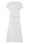 Ramy Brook Sylvie Mixed Media Cotton Blend Dress In Ivory
