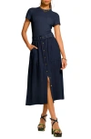 Ramy Brook Sylvie Mixed Media Cotton Blend Dress In Spring Navy