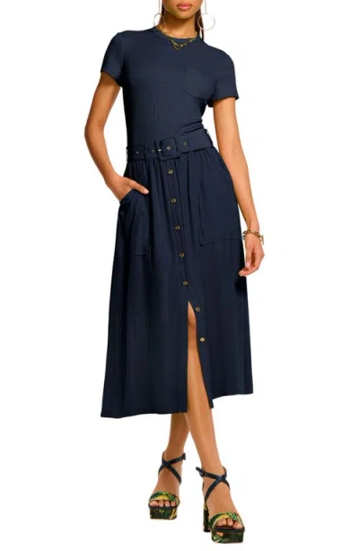 Ramy Brook Sylvie Mixed Media Cotton Blend Dress In Spring Navy