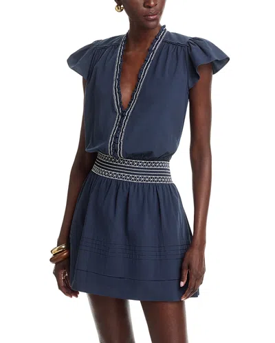 Ramy Brook Tahlia Cotton Poplin Smocked Mini Dress In Blue