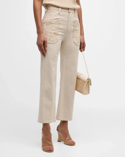 Ramy Brook Talia High-rise Straight-leg Embroidered Jeans In Sandstone Patchwo