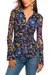 Ramy Brook Talisa Mesh Long Sleeve Button Down Top In Purple