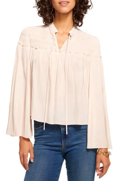 Ramy Brook Tallulah Split Neck Long Sleeve Top In Antique White